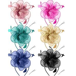 8643 6 Pcs Fascinators Hat Tea Party Headwear Ribbons Feather Women Flower